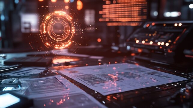 A compliance certificate atop a table covered with reports and data charts conveying the analytical approach of the factory towards sustainability compliance.