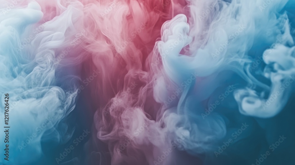 Poster abstract smoke patterns in blue and pink tones background with soft gradients and copy space for tex