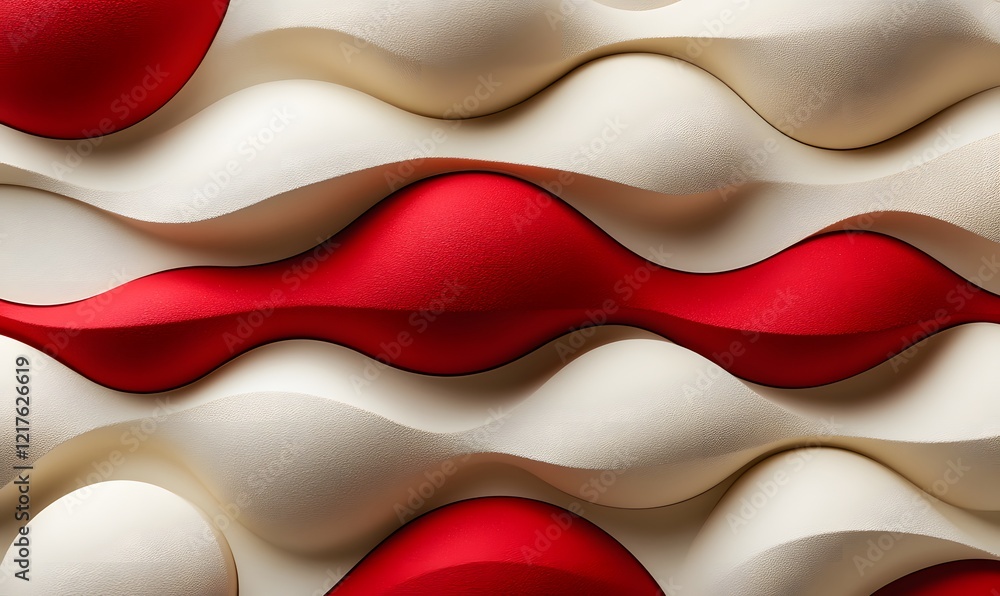 Aufkleber wavy red and white 3d abstract background design with curved shapes