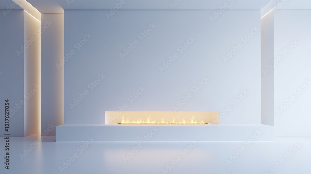 Poster modern interior design with minimalistic fireplace in an empty room featuring white walls and ample 