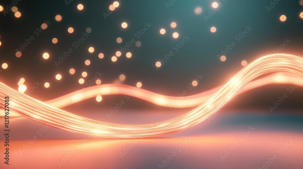 Poster abstract glowing light trails with bokeh effect against a blurred background copy space