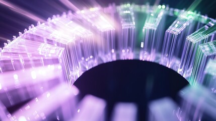 A dynamic circular bar chart depicted as a glowing 3D crystalline dial