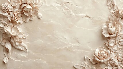 Elegant Beige Floral Wall Decor Bas Relief