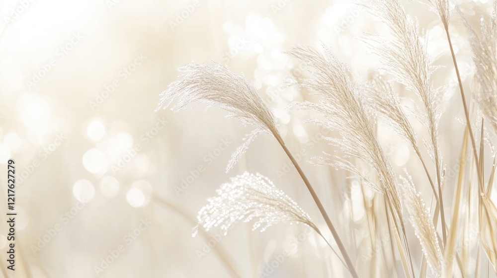 Aufkleber soft focus background of white grass and light bokeh effect with copy space for nature themed design