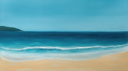 Serene beach landscape with gentle waves meeting the sandy shore under a clear blue sky Copy Space