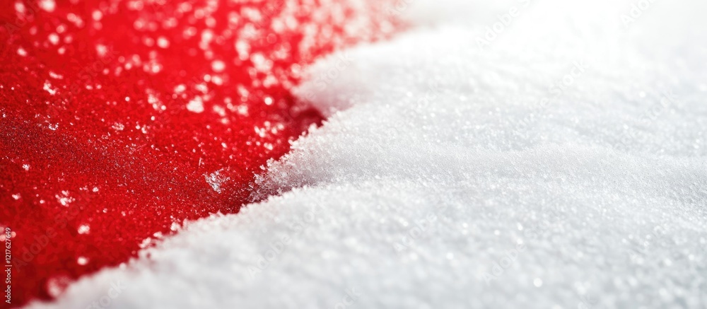Aufkleber red and white snow textured abstract background with ice crystals and copy space for text.
