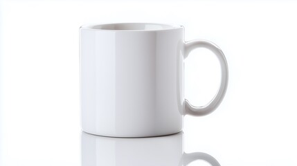 mocap of  white mug on a reflective surface for product display with soft directional lighting