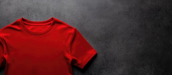 Red short sleeve t-shirt on dark textured background with Copy Space for design elements or text placement