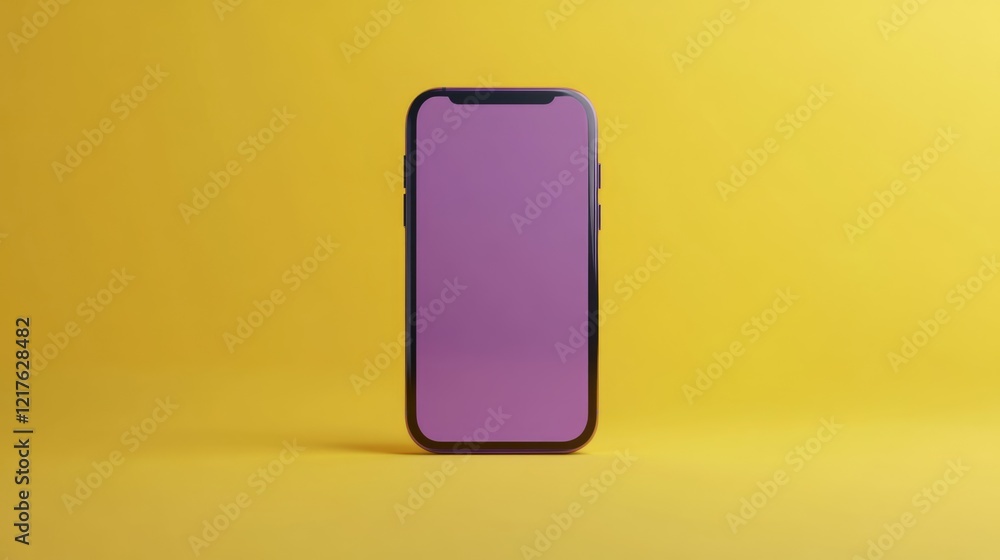 Poster smartphone with blank screen on yellow background with copy space for text placement