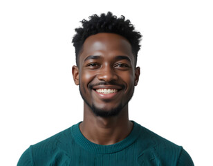 PNG, Portrait of a smiling African guy, isolated on transparent background