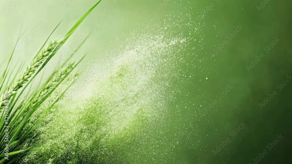 Aufkleber green grass and wheat field with dust particles creating a textured background copy space