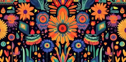 Naklejka premium Vibrant Floral Pattern Symmetrical Design Artistic Expression