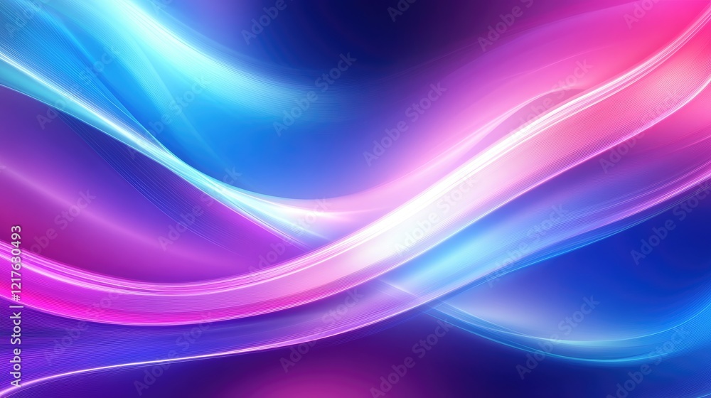 Poster abstract waves of blue, pink and purple colors creating a dynamic background with smooth flowing lin
