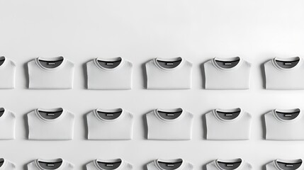 A white unisex T-shirt arranged flat on a seamless white surface, showcasing the simplicity and clean design of the garment