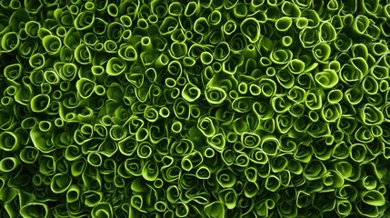 Green abstract background with rolled paper shapes or leaves in various sizes Copy Space
