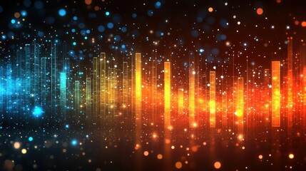 Obraz premium Abstract city skyline, glowing lights, digital wave, night, background, tech