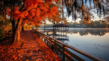 Beautiful morning on Lale Tohopekaliga in Kissimmee, Florida during fall, Florida, Kissimmee, lake,...
