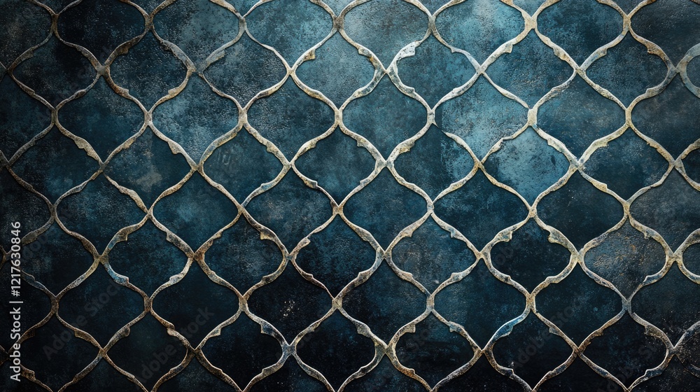 Poster textured background of a geometric pattern with dark tones and metallic accents, featuring copy spac