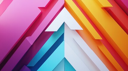 Arrows in multiple colors pointing up, white triangle, vector.