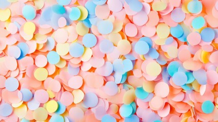 Colorful pastel confetti scattered on white background with Copy Space for text insertion