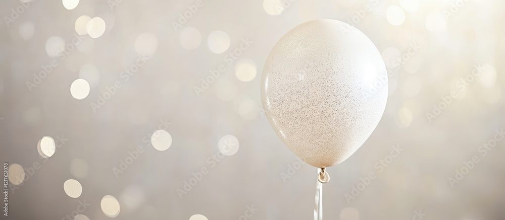 Poster white balloon on a string with blurred bokeh background representing celebration and festivity copy 