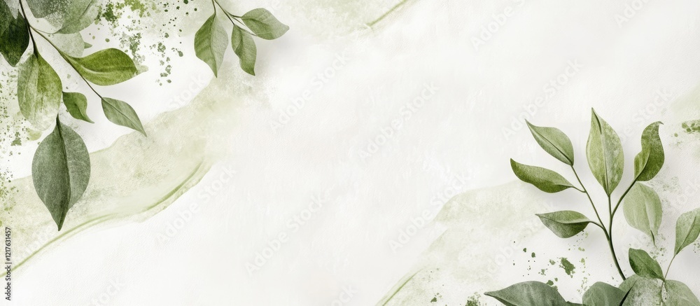 Poster green leaf border of watercolor design with copy space for text placement on light background
