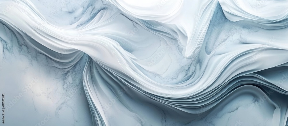 Poster textured fabric folds in soft blue and white tones with flowing patterns copy space