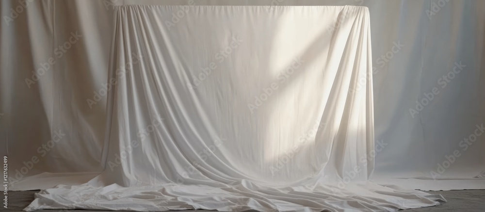 Poster white fabric draped on a plain background with ample copy space for design or presentation use