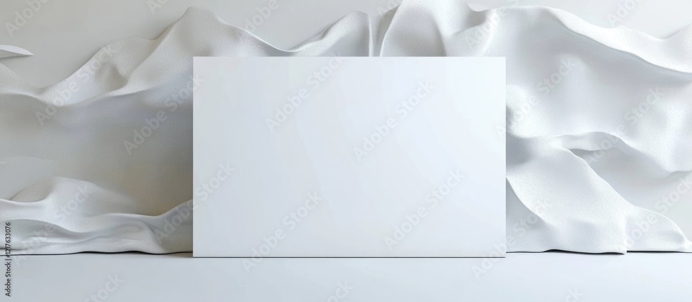 Poster blank white canvas on textured draped fabric background with copy space for text or graphic design e