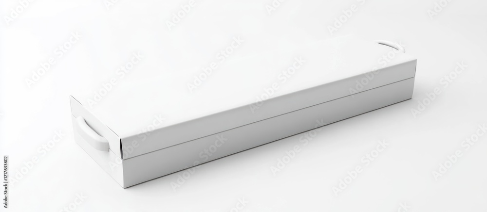 Poster modern minimalist white drawer storage box with handles on a clean white background with copy space 