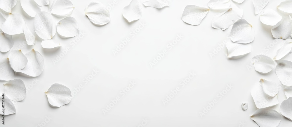 Poster white flower petals arranged on a light background with ample copy space for text insertion.