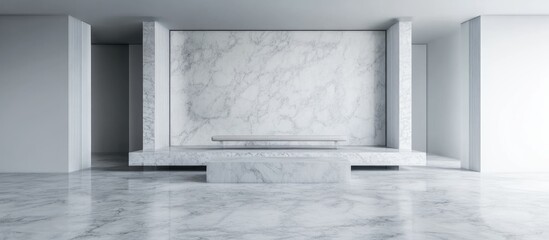 Fototapeta premium Minimalist marble interior design with empty wall space and marble flooring suitable for modern architecture presentations Copy Space