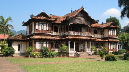 Fototapeta premium Magnificent Indonesian Mansion: A Glimpse into Architectural Heritage