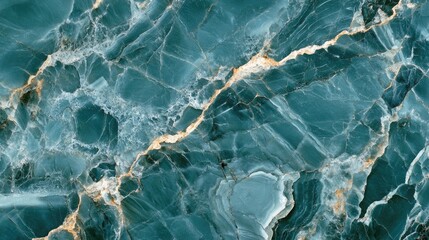 Obraz premium Teal marble texture with white veining and gold accents showcasing natural stone patterns and intricate details with Copy Space