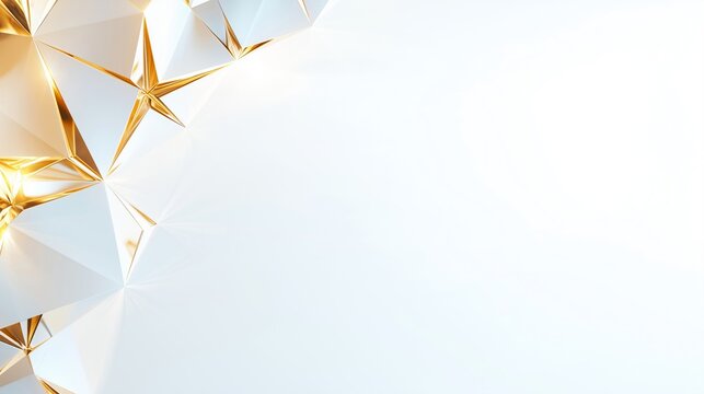 Golden metallic triangular pattern surface with light reflections. Abstract background for beauty and and technology concept. With copy space. 