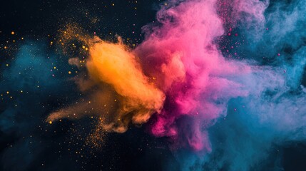 Colorful powder explosion on black background with Copy Space for text placement