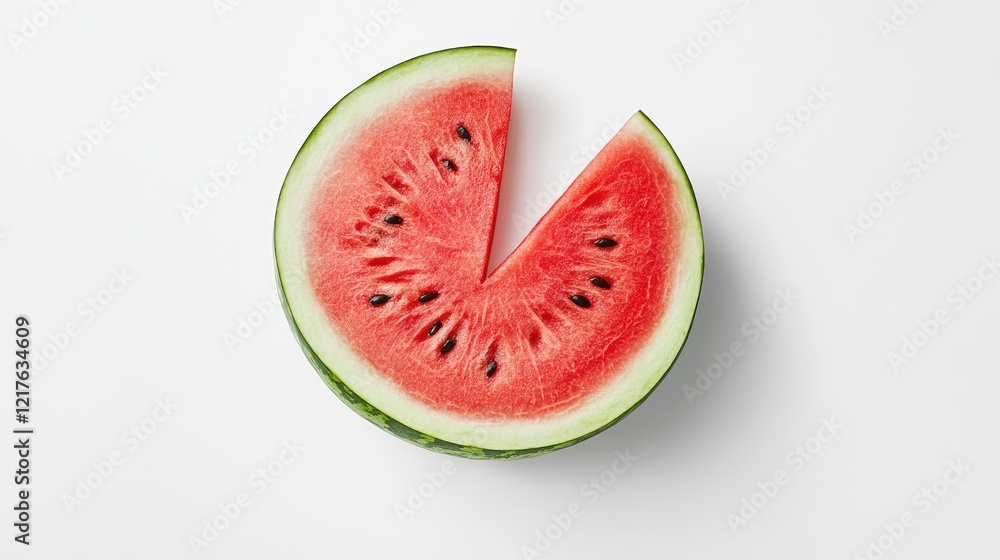 Poster fresh sliced watermelon on white background with copy space for text. round slice showing red flesh 