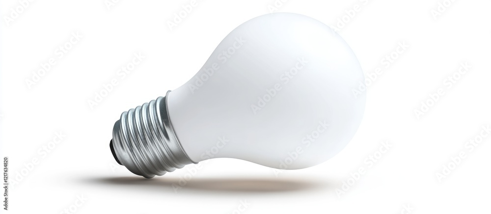 Poster white incandescent light bulb positioned on a white background with soft shadows and copy space for 