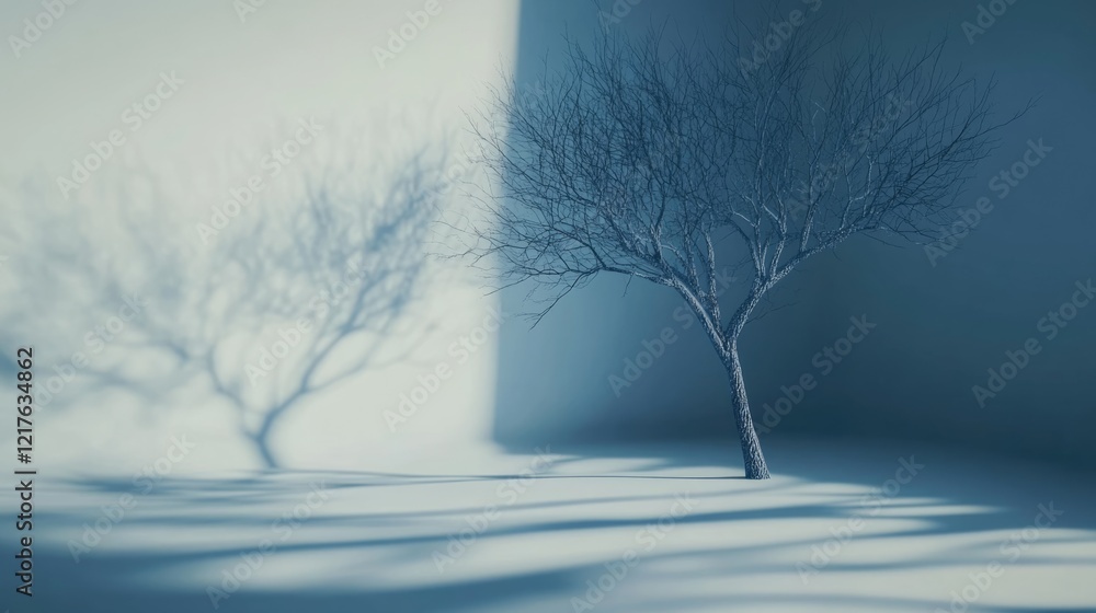 Poster lonely bare tree with shadows on a textured background and soft lighting copy space