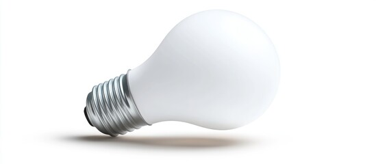 White incandescent light bulb positioned on a white background with soft shadows and copy space for text placement.