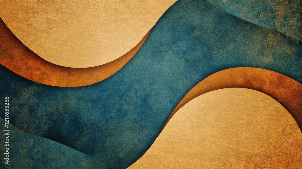 Poster abstract wave pattern design with textured layers in blue and gold tones, suitable for background us
