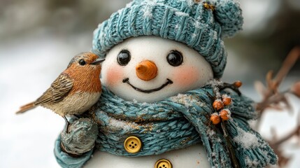 Adorable snowman figurine with robin.