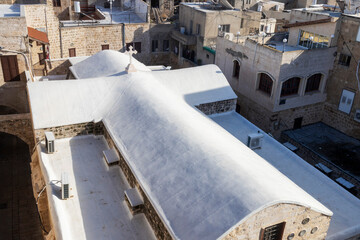 Acre, Israel, January 20, 2025. A glimpse of the ancient town and the Greek Orthodox Cathedral of...