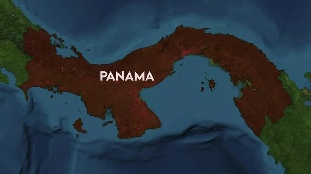 Zoom from Earth to Panama. World map animation with country borders, Images from NASA