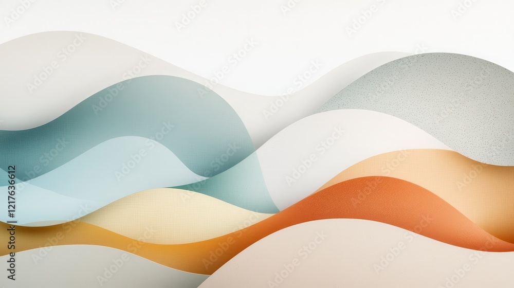 Poster dynamic waves in subdued gradients abstract art minimalistic layers soft textures contemporary backg