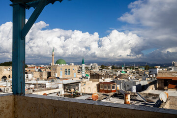 Fototapeta premium On January 25, 2025, in Acre, Israel, the el-Jazzar Mosque, often referred to as the White Mosque of Acre, stands on el-Jazzar Street within the walls of the old city of Acre.