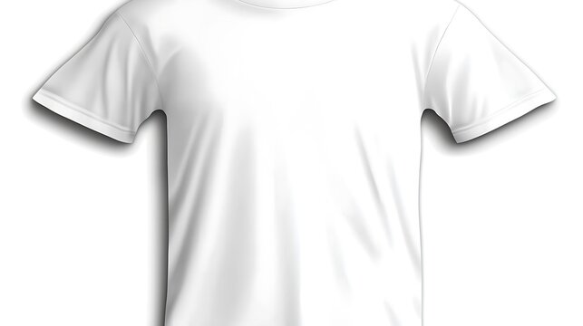 A bright white T-shirt with a flat design lying on a seamless white background, perfect for minimalistic themes