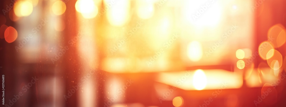 Poster warm golden light creating a bokeh effect in a softly blurred indoor setting with abstract shapes an