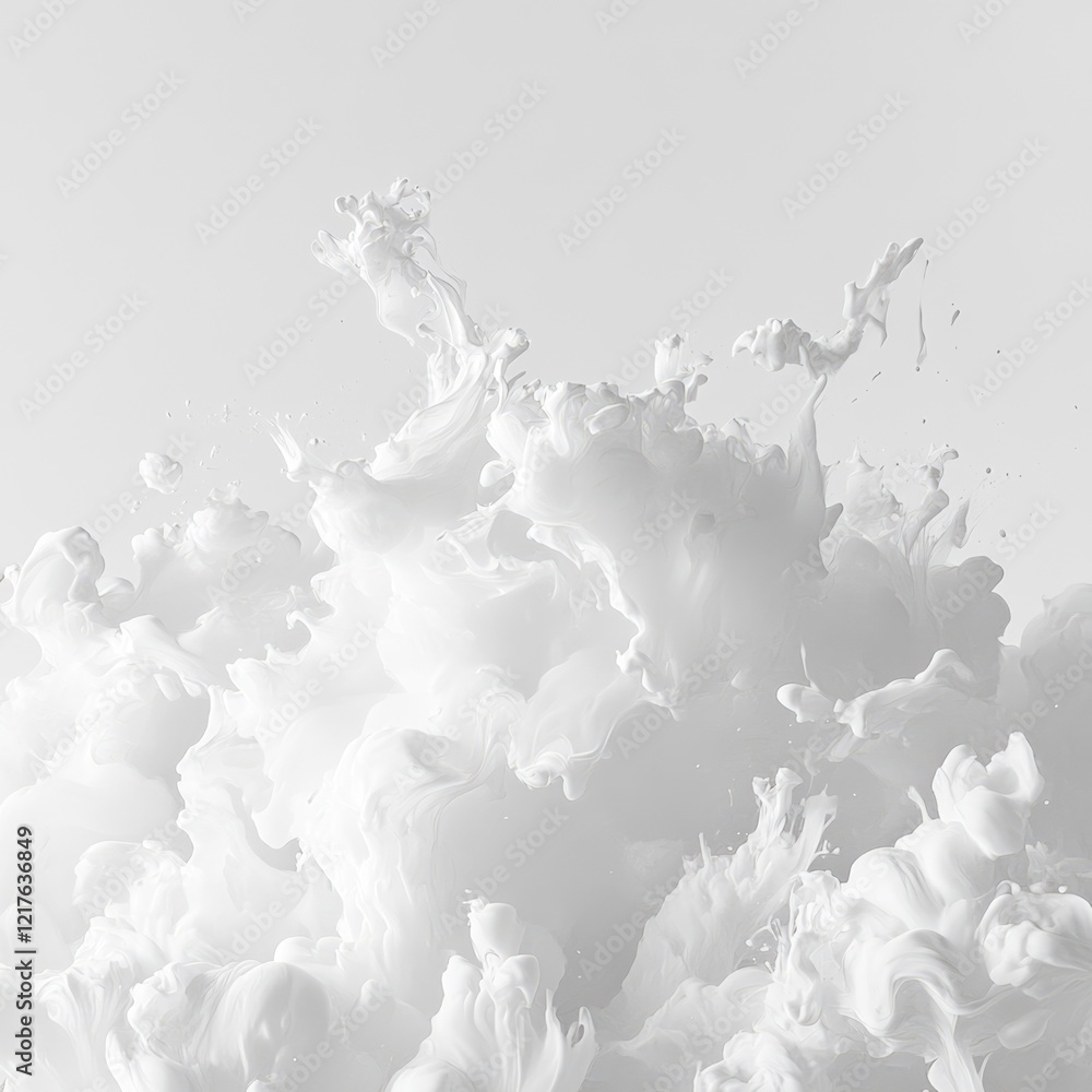 Poster white fluid in motion against a pale background creating dynamic splashes and textures with ample co