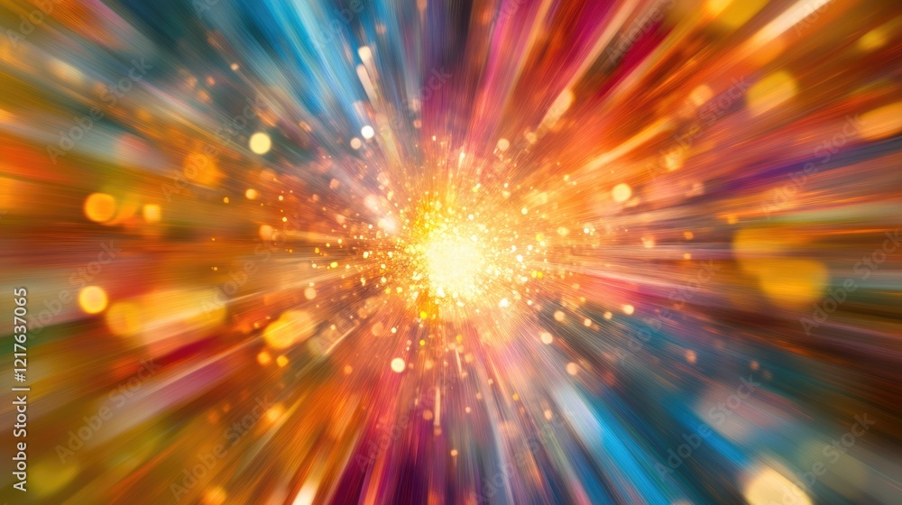 Poster colorful abstract background with radial blur and bright glowing center creating a sense of motion c